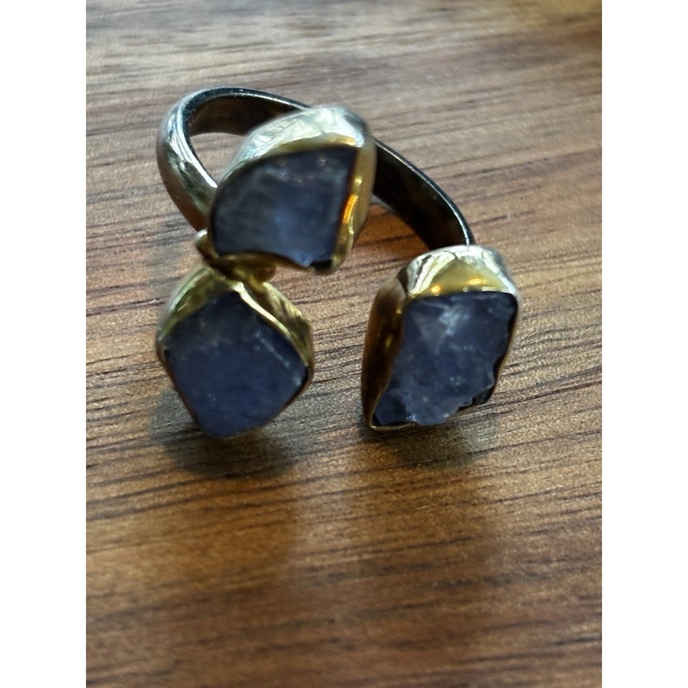 Artisan Crafted Rough Cut Iolite Bypass Ring in Sterling Silver S 7